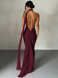 One-Shoulder Maxi Dress-dresses > maxi dress-Laventaire-Burgundy-S-Laventaire