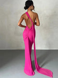 One-Shoulder Maxi Dress-dresses > maxi dress-Laventaire-Dark Pink-S-Laventaire