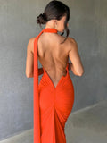 One-Shoulder Maxi Dress-dresses > maxi dress-Laventaire-Orange-S-Laventaire