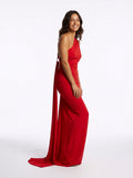 One-Shoulder Maxi Dress-dresses > maxi dress-Laventaire-Red-S-Laventaire
