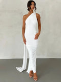 One-Shoulder Maxi Dress-dresses > maxi dress-Laventaire-White-S-Laventaire