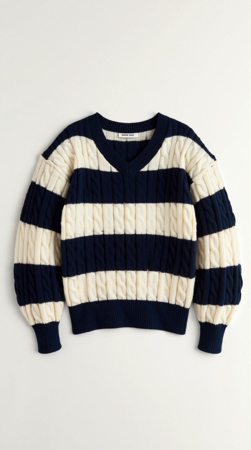 Oversized Cable Knit Sweater-sweaters > oversized sweater-Laventaire-Laventaire
