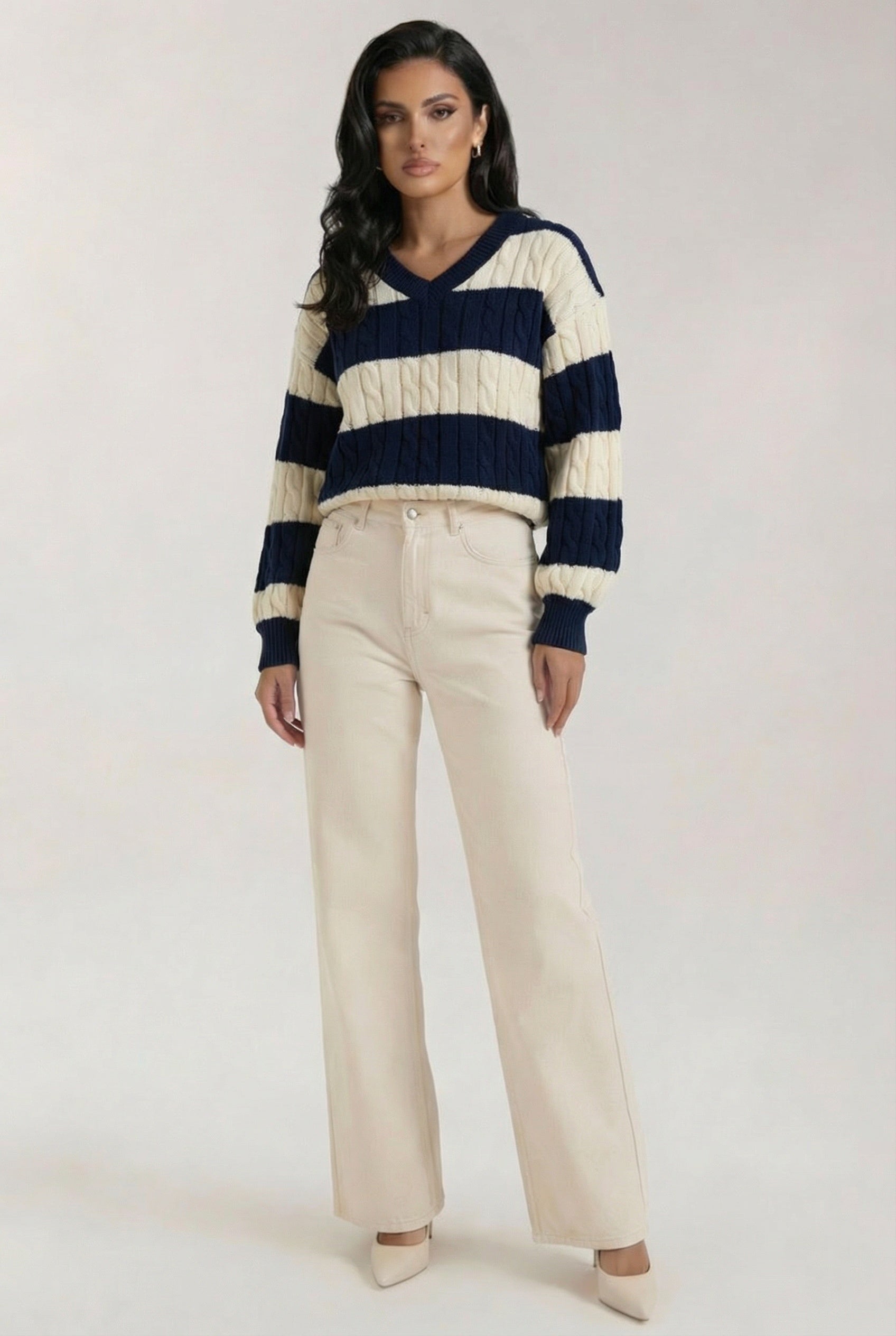 Oversized Cable Knit Sweater-sweaters > oversized sweater-Laventaire-Laventaire