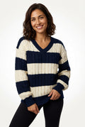Oversized Cable Knit Sweater-sweaters > oversized sweater-Laventaire-Navy Blue-S-Laventaire