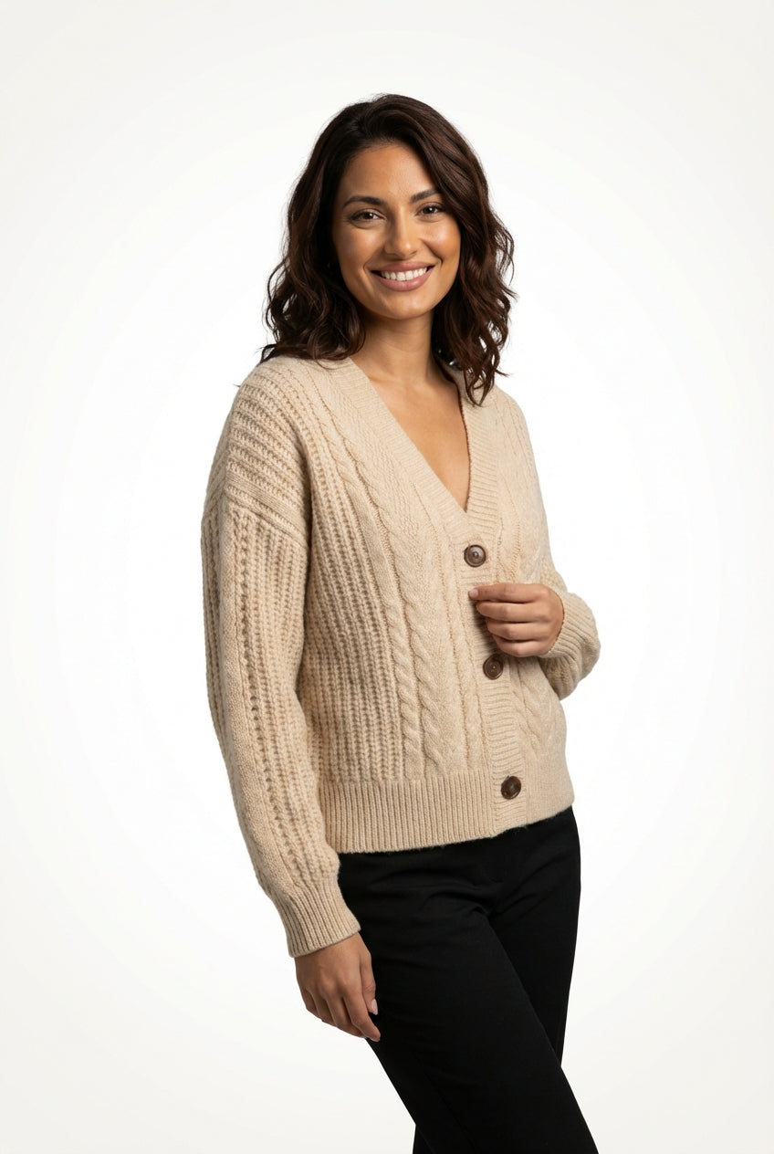 Oversized Cardigan Sweater-sweaters > oversized cardigan sweater-Laventaire-Beige-S-Laventaire