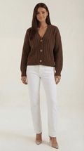 Oversized Cardigan Sweater-sweaters > oversized cardigan sweater-Laventaire-Dark Brown-S-Laventaire
