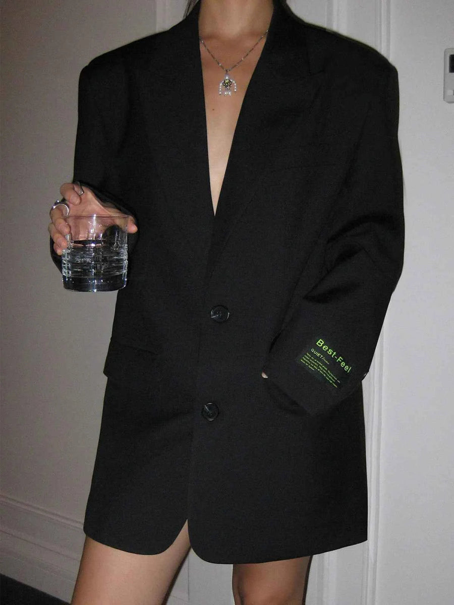 Oversized Casual Blazer-blazers > oversized blazer-Laventaire-Black-S-Laventaire