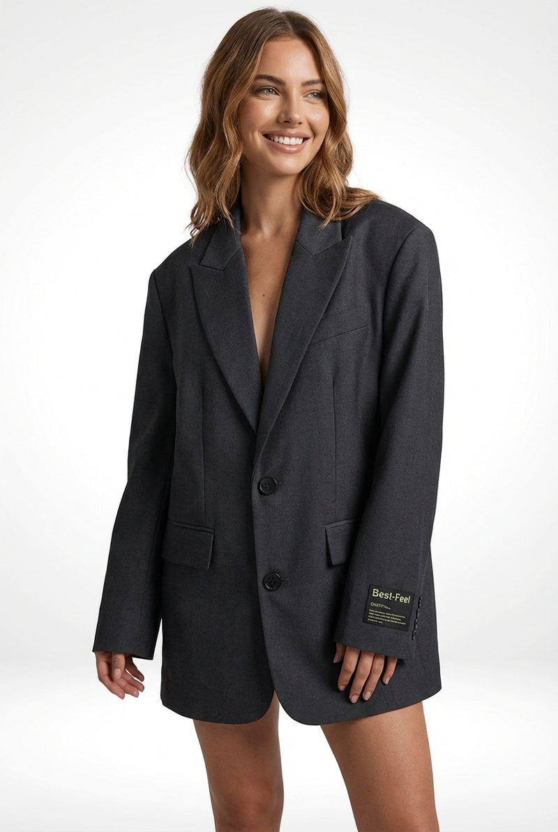 Oversized Casual Blazer-blazers > oversized blazer-Laventaire-Dark Gray-S-Laventaire