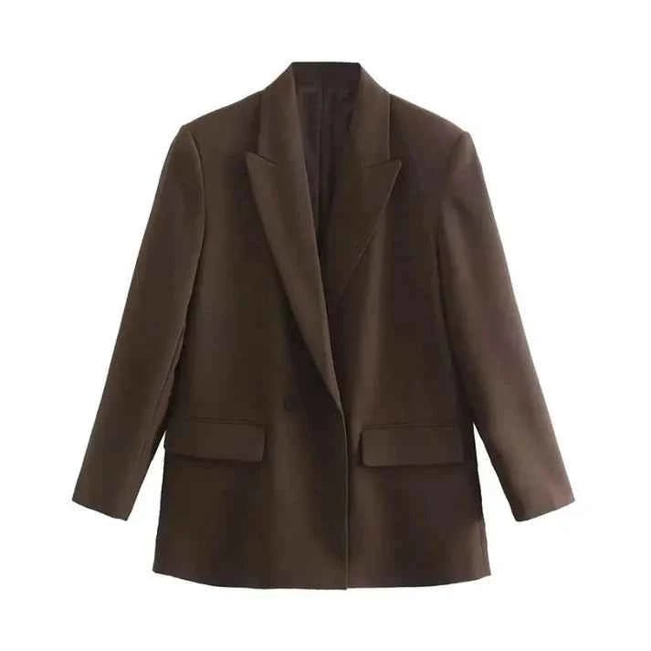 Oversized Casual Fit Blazer-jackets > blazers > oversized blazers-Laventaire-Dark Brown-S-Laventaire