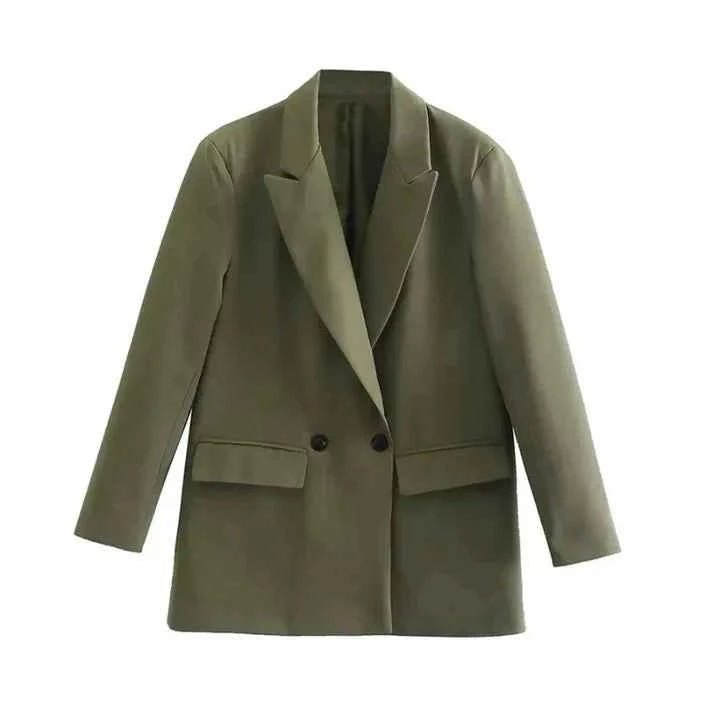 Oversized Casual Fit Blazer-jackets > blazers > oversized blazers-Laventaire-Dark Olive Green-S-Laventaire