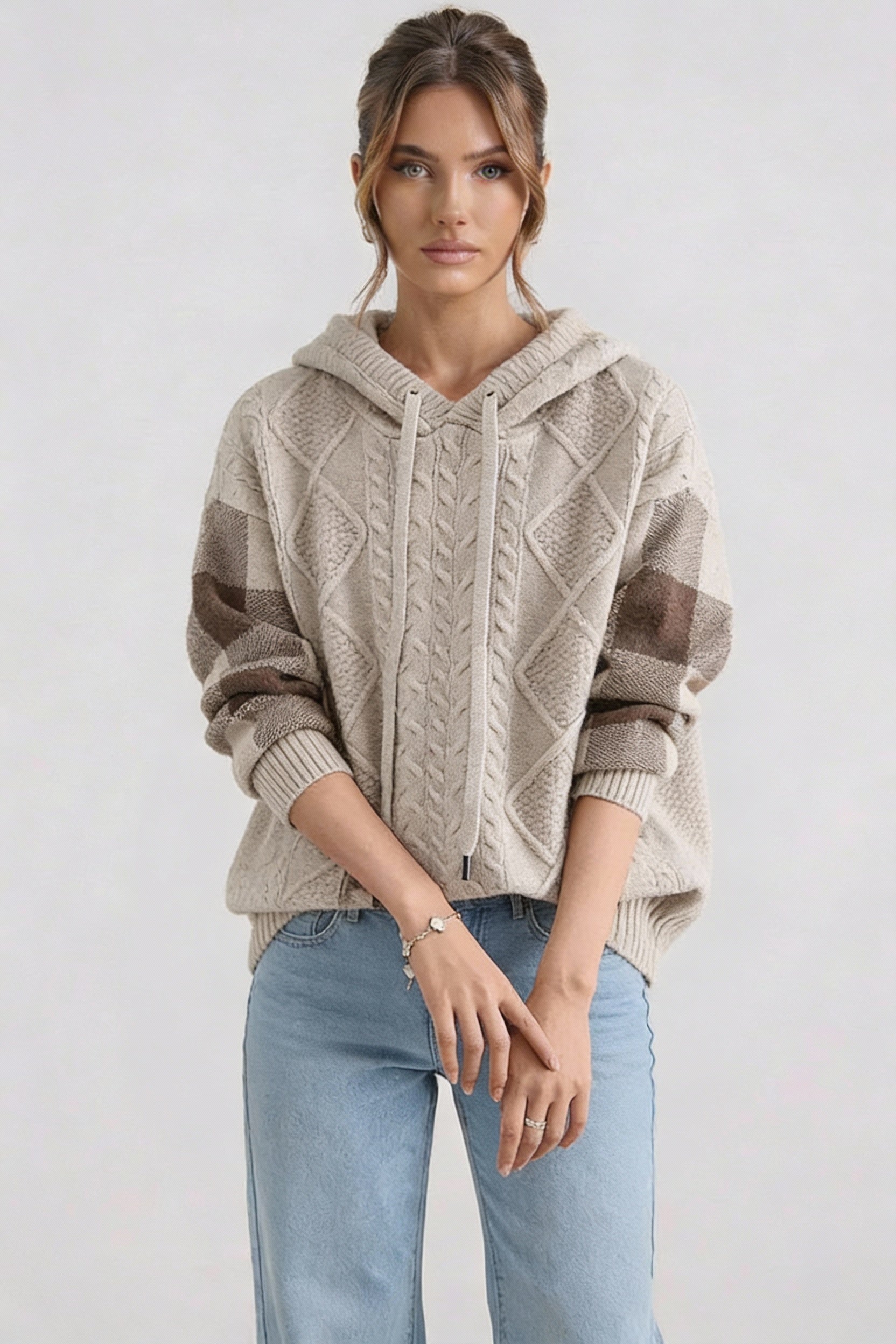 Oversized Casual Hoodie-hoodies > oversized hoodie-Laventaire-Beige-S-Laventaire