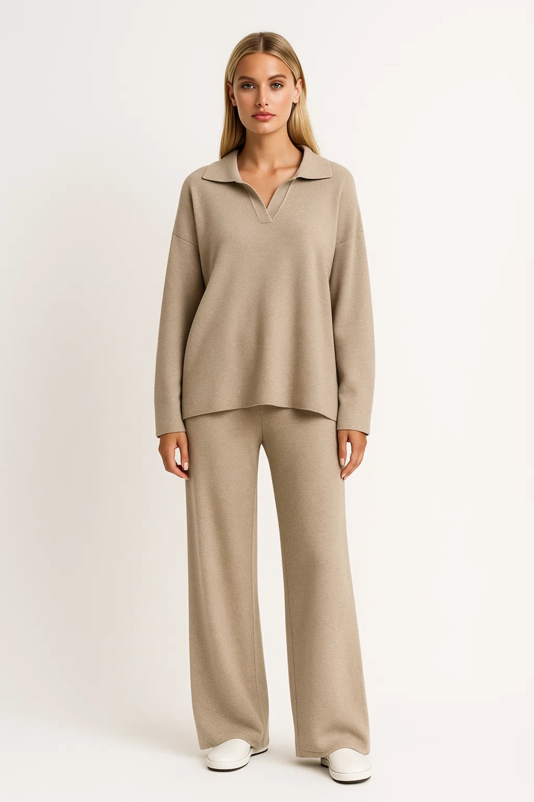 Oversized Casual Lounge Set-loungewear > lounge set-Laventaire-Beige-S-Laventaire