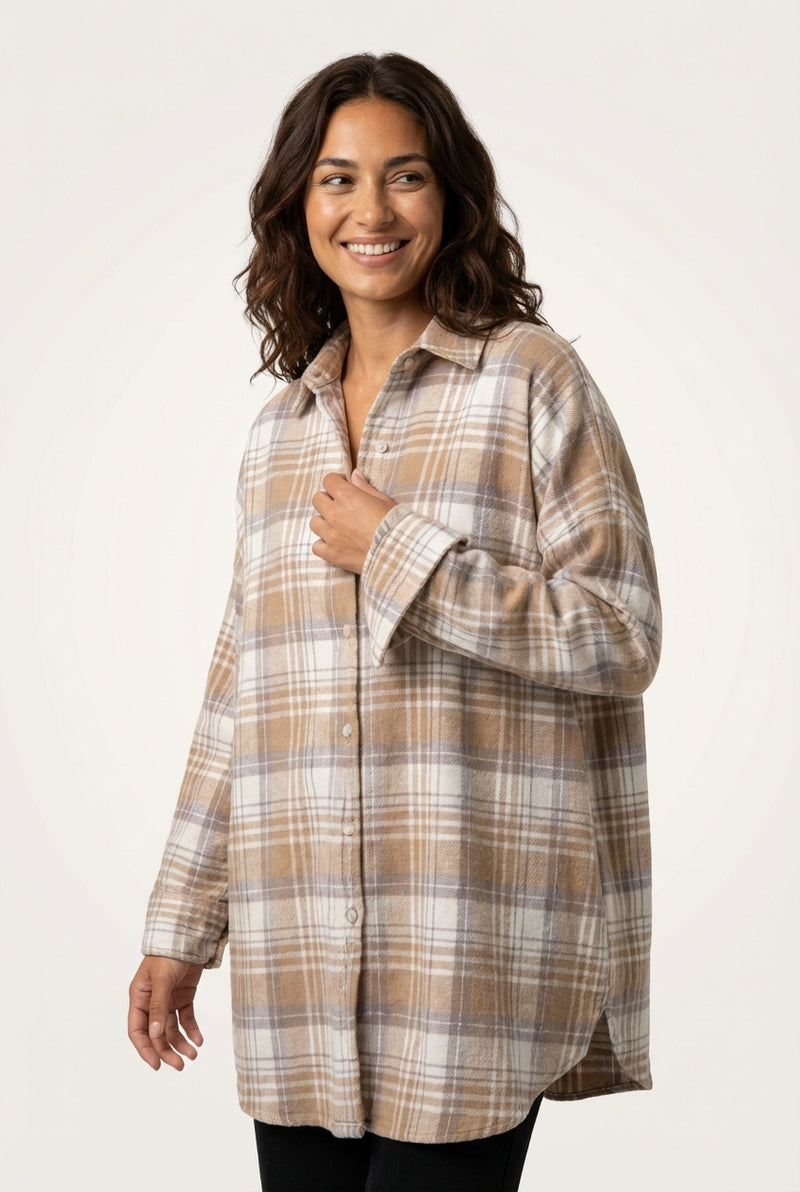 Oversized Casual Shirt-shirts > oversized shirts-Laventaire-Khaki-S-Laventaire