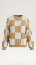 Oversized Checkered Sweater-sweaters > oversized sweater-Laventaire-Laventaire