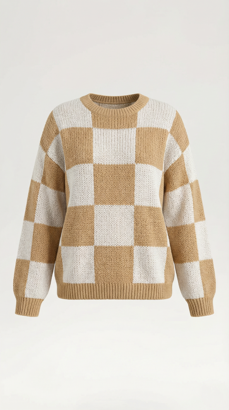 Oversized Checkered Sweater-sweaters > oversized sweater-Laventaire-Laventaire