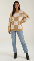 Oversized Checkered Sweater-sweaters > oversized sweater-Laventaire-Laventaire