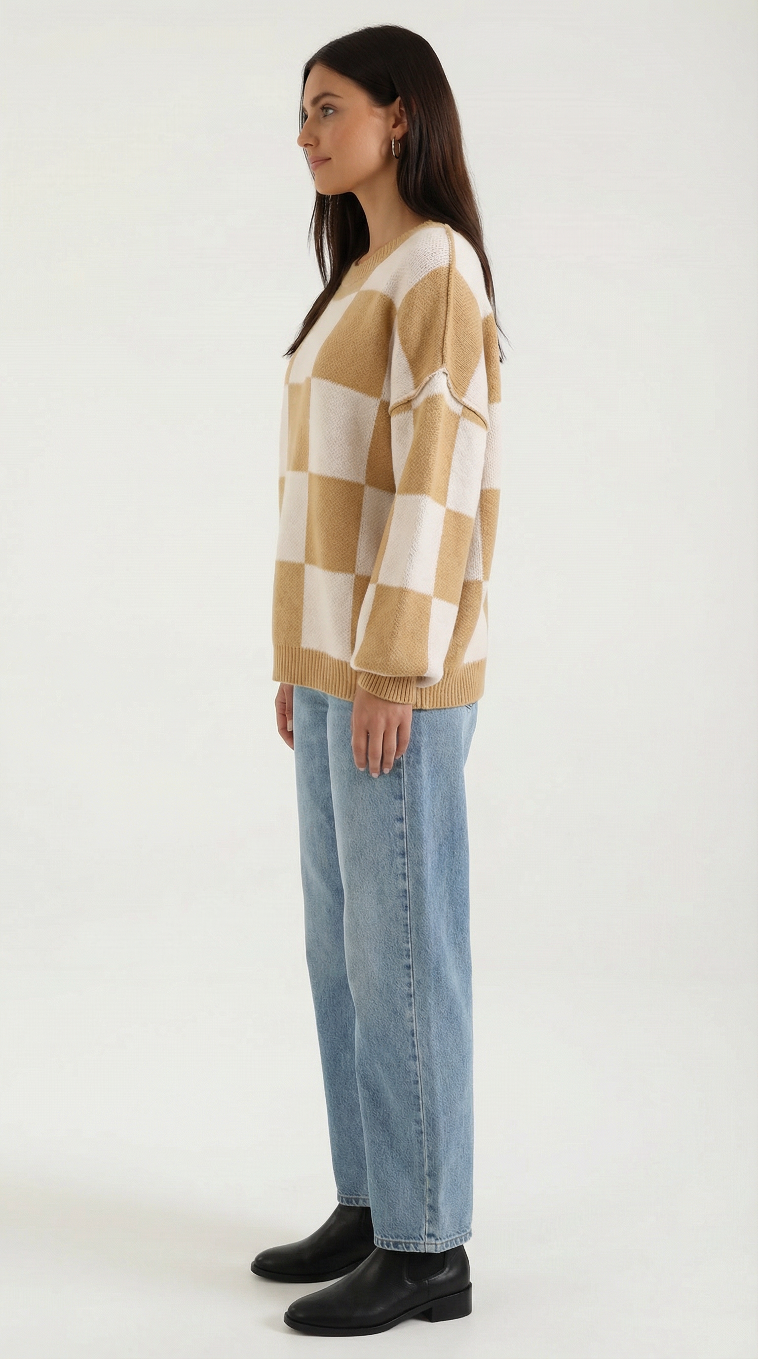 Oversized Checkered Sweater-sweaters > oversized sweater-Laventaire-Laventaire