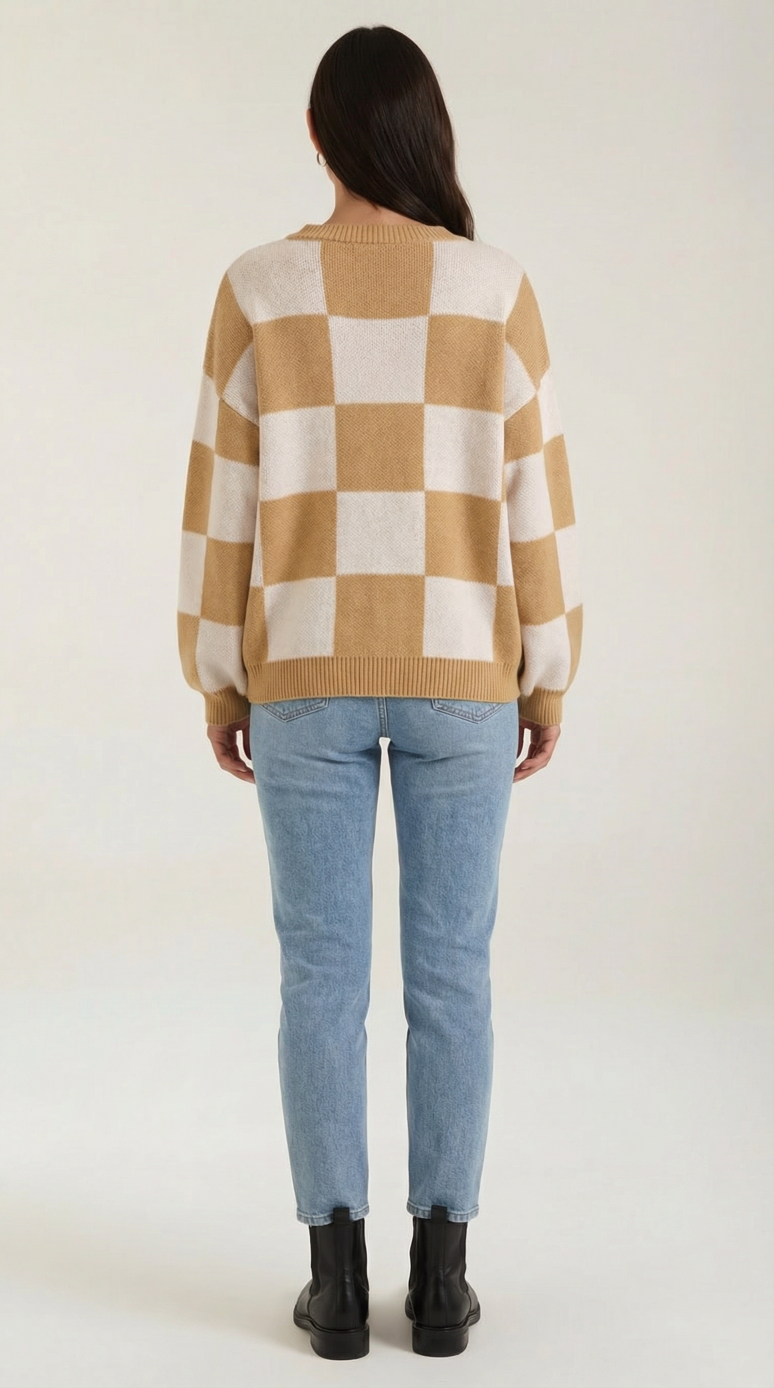 Oversized Checkered Sweater-sweaters > oversized sweater-Laventaire-Laventaire