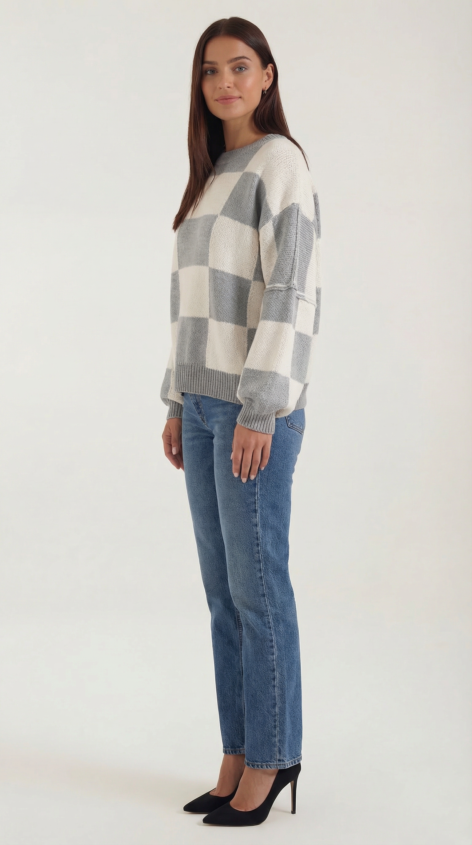 Oversized Checkered Sweater-sweaters > oversized sweater-Laventaire-Laventaire