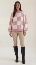 Oversized Checkered Sweater-sweaters > oversized sweater-Laventaire-Baby Pink-S-Laventaire