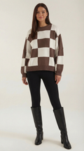 Oversized Checkered Sweater-sweaters > oversized sweater-Laventaire-Brown-S-Laventaire