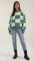 Oversized Checkered Sweater-sweaters > oversized sweater-Laventaire-Green-S-Laventaire