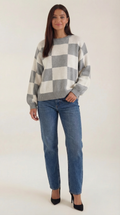 Oversized Checkered Sweater-sweaters > oversized sweater-Laventaire-Light Gray-S-Laventaire