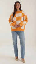Oversized Checkered Sweater-sweaters > oversized sweater-Laventaire-Orange-S-Laventaire
