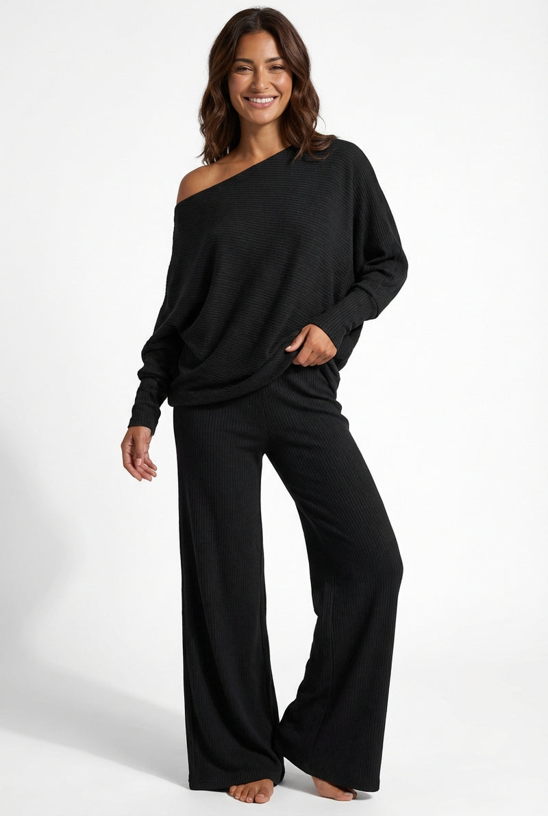 Oversized Fit Lounge Set-loungewear > lounge set-Laventaire-Black-S-Laventaire