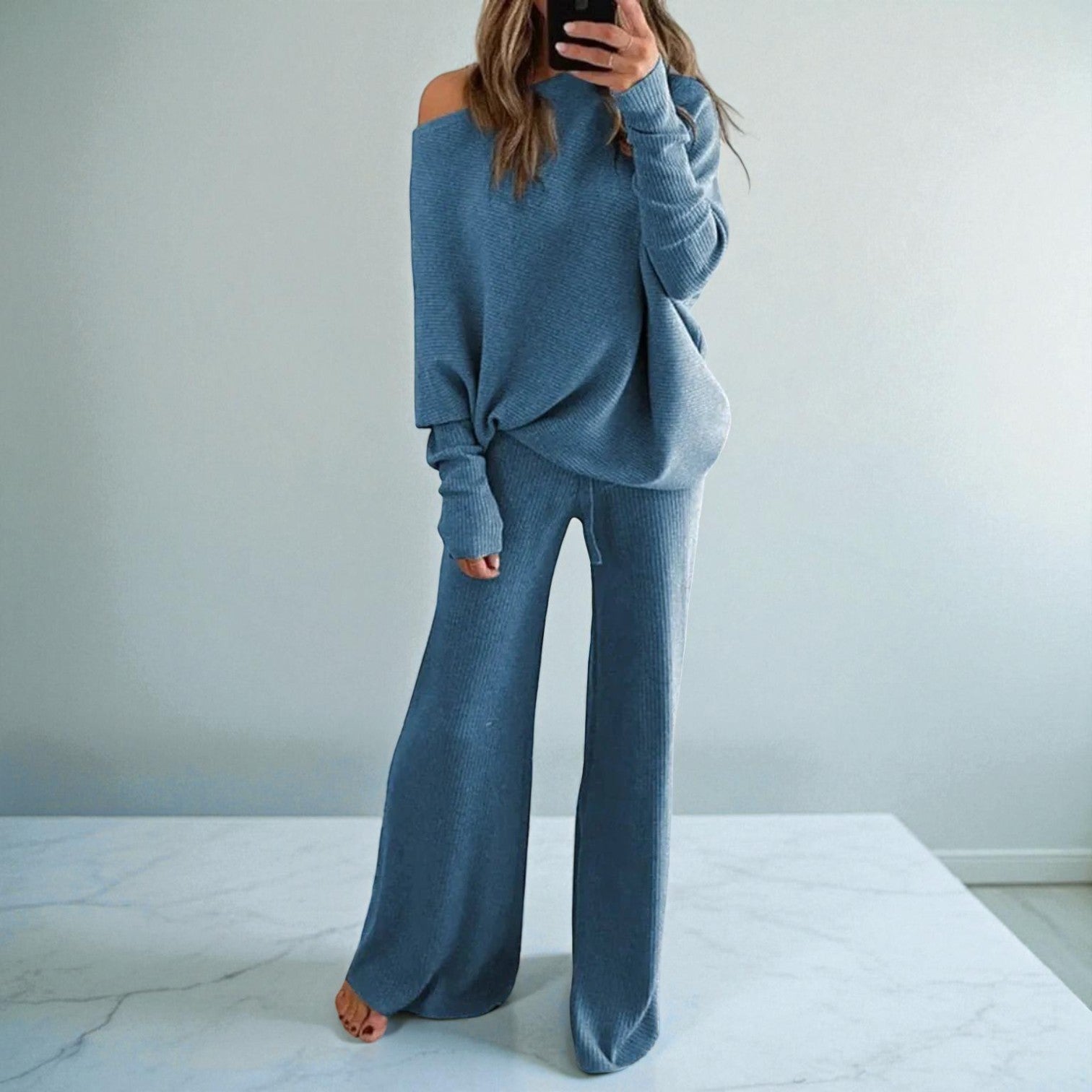 Oversized Fit Lounge Set-loungewear > lounge set-Laventaire-Light Blue-S-Laventaire