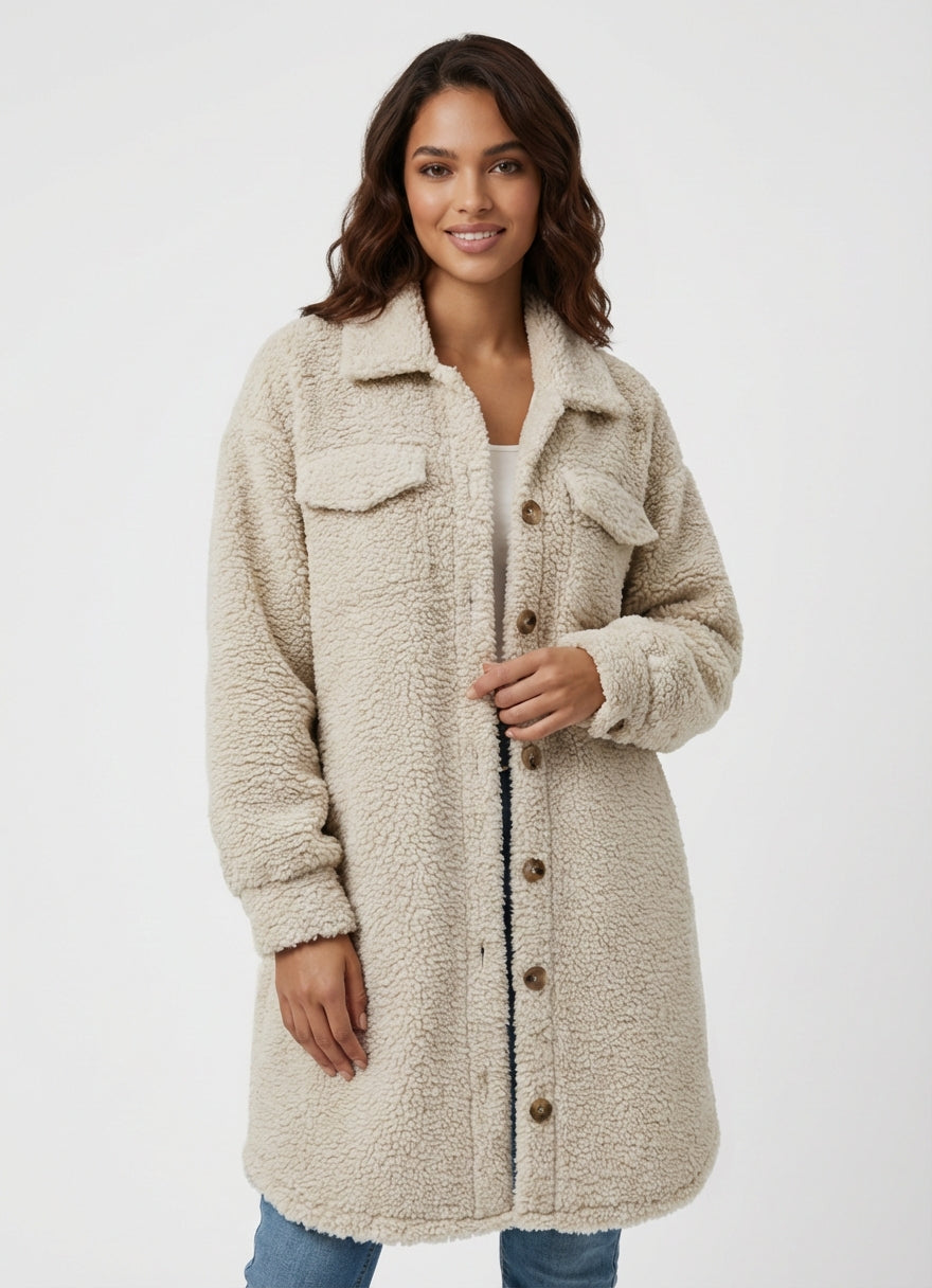 Oversized Fit Teddy Coat-coats > teddy coat-Laventaire-Beige-S-Laventaire