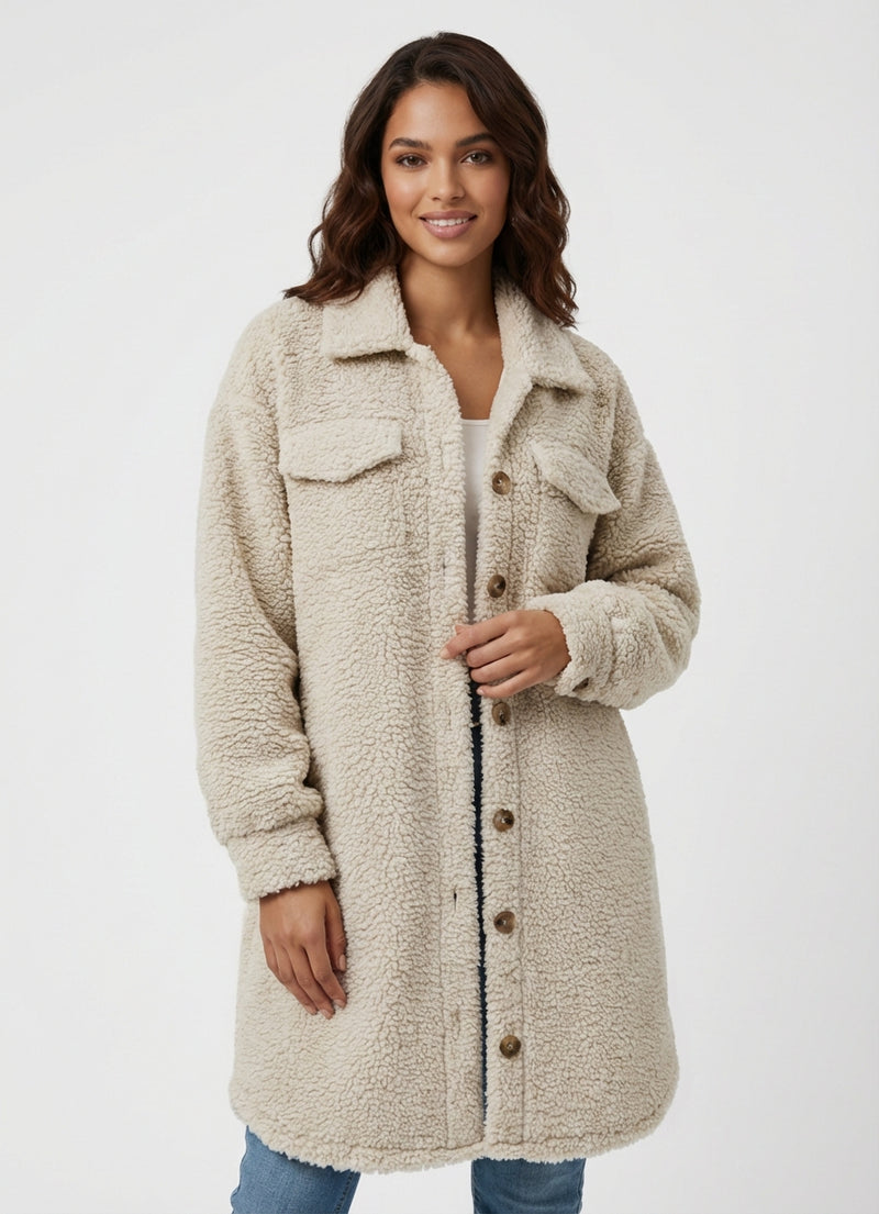 Oversized Fit Teddy Coat-coats > teddy coat-Laventaire-Beige-S-Laventaire