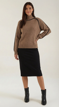 Oversized High Neck Sweater-sweaters > oversized sweaters-Laventaire-Brown-XS-Laventaire