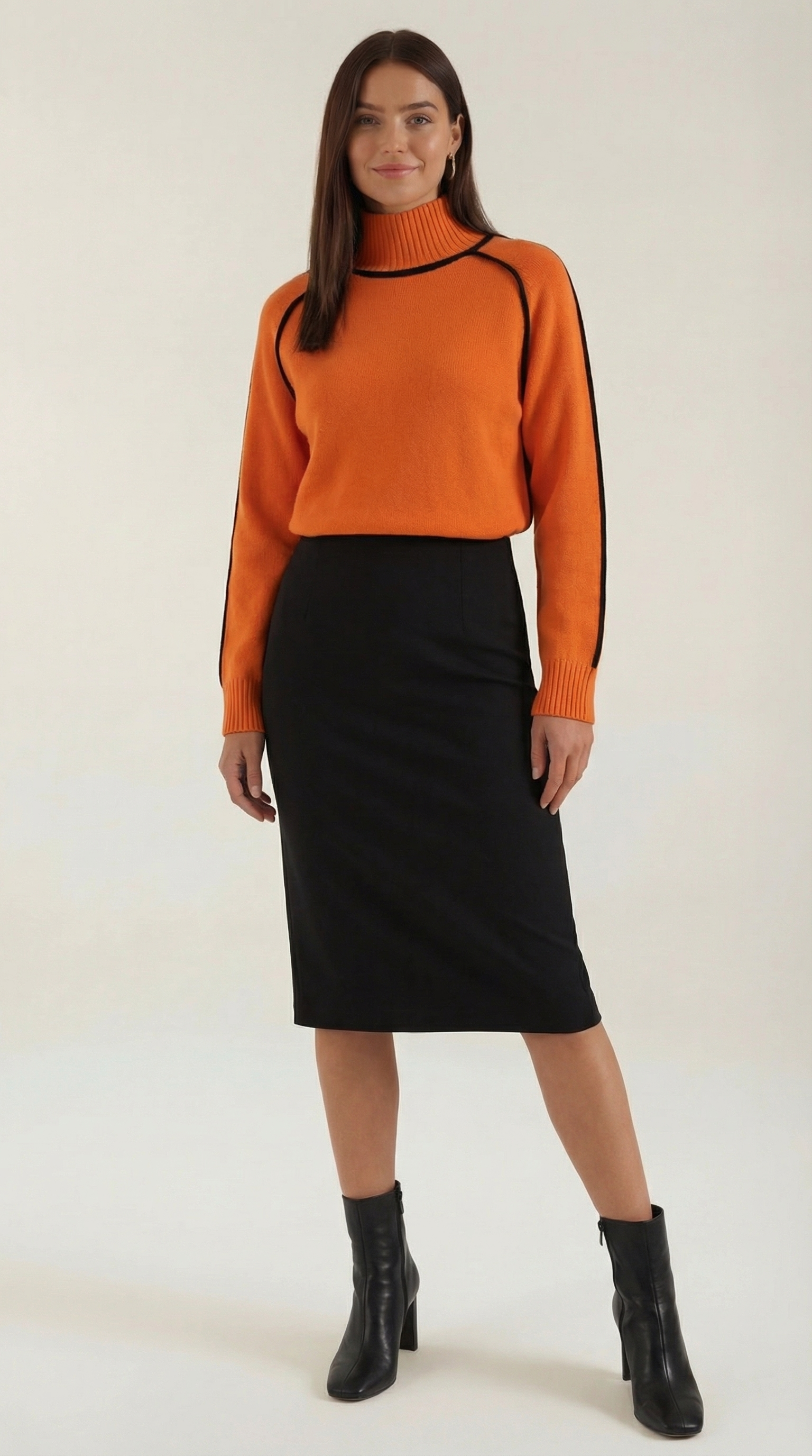 Oversized High Neck Sweater-sweaters > oversized sweaters-Laventaire-Orange-XS-Laventaire