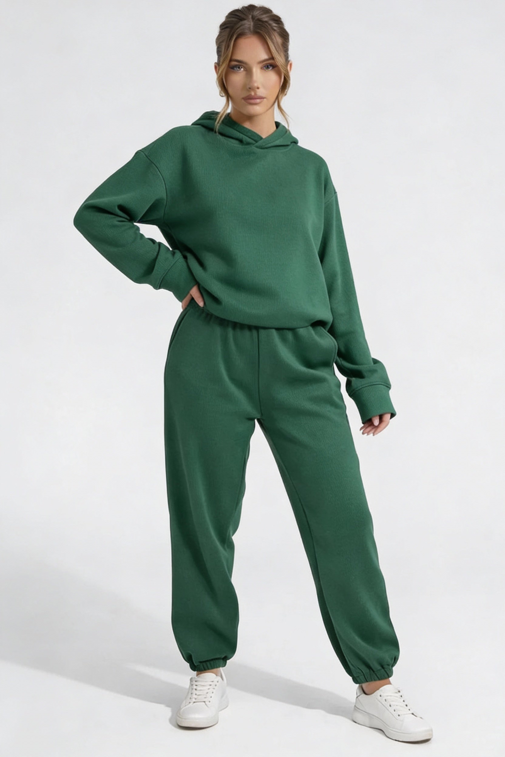 Oversized Hoodie Jogger Set-loungewear > hoodie and jogger set-Laventaire-Dark Green-S-Laventaire