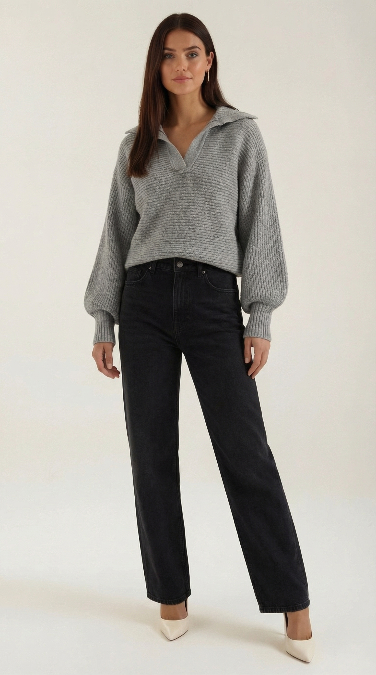 Oversized Knit Sweater-sweaters > oversized sweater-Laventaire-Gray-S-Laventaire