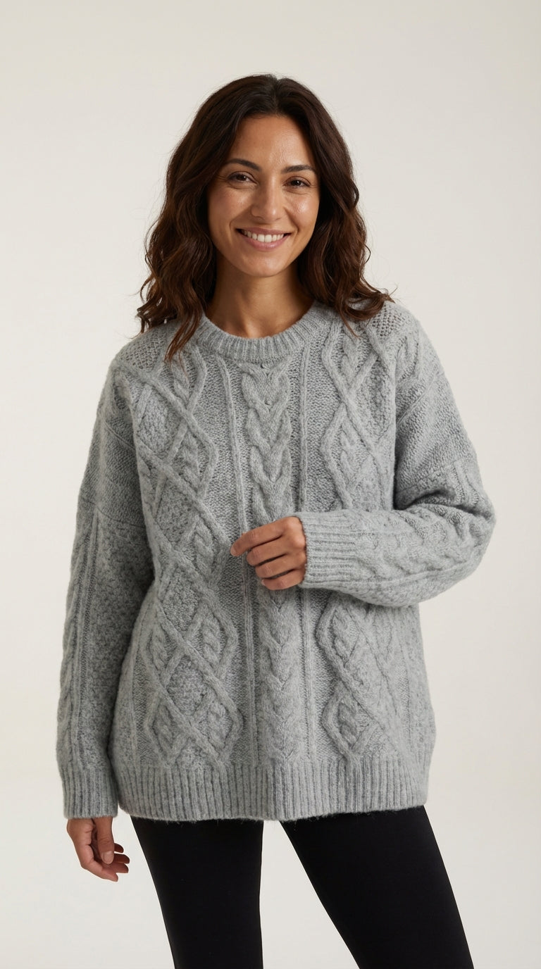 Oversized Knit Sweater-sweaters > oversized sweater-Laventaire-Light Gray-One size-Laventaire