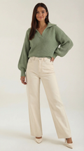 Oversized Knit Sweater-sweaters > oversized sweater-Laventaire-Light Green-S-Laventaire