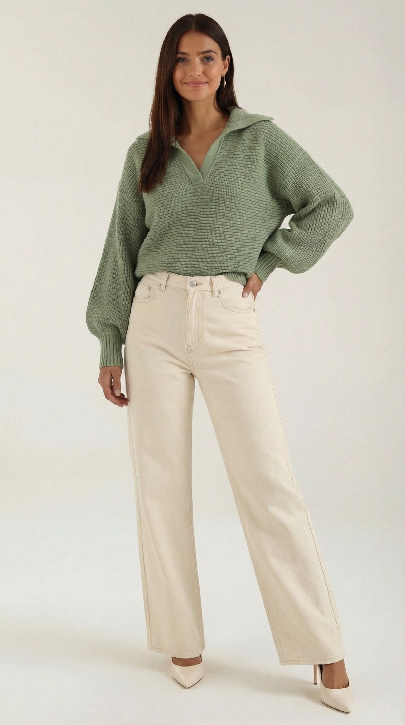 Oversized Knit Sweater-sweaters > oversized sweater-Laventaire-Light Green-S-Laventaire