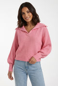 Oversized Knit Sweater-sweaters > oversized sweater-Laventaire-Pink-S-Laventaire
