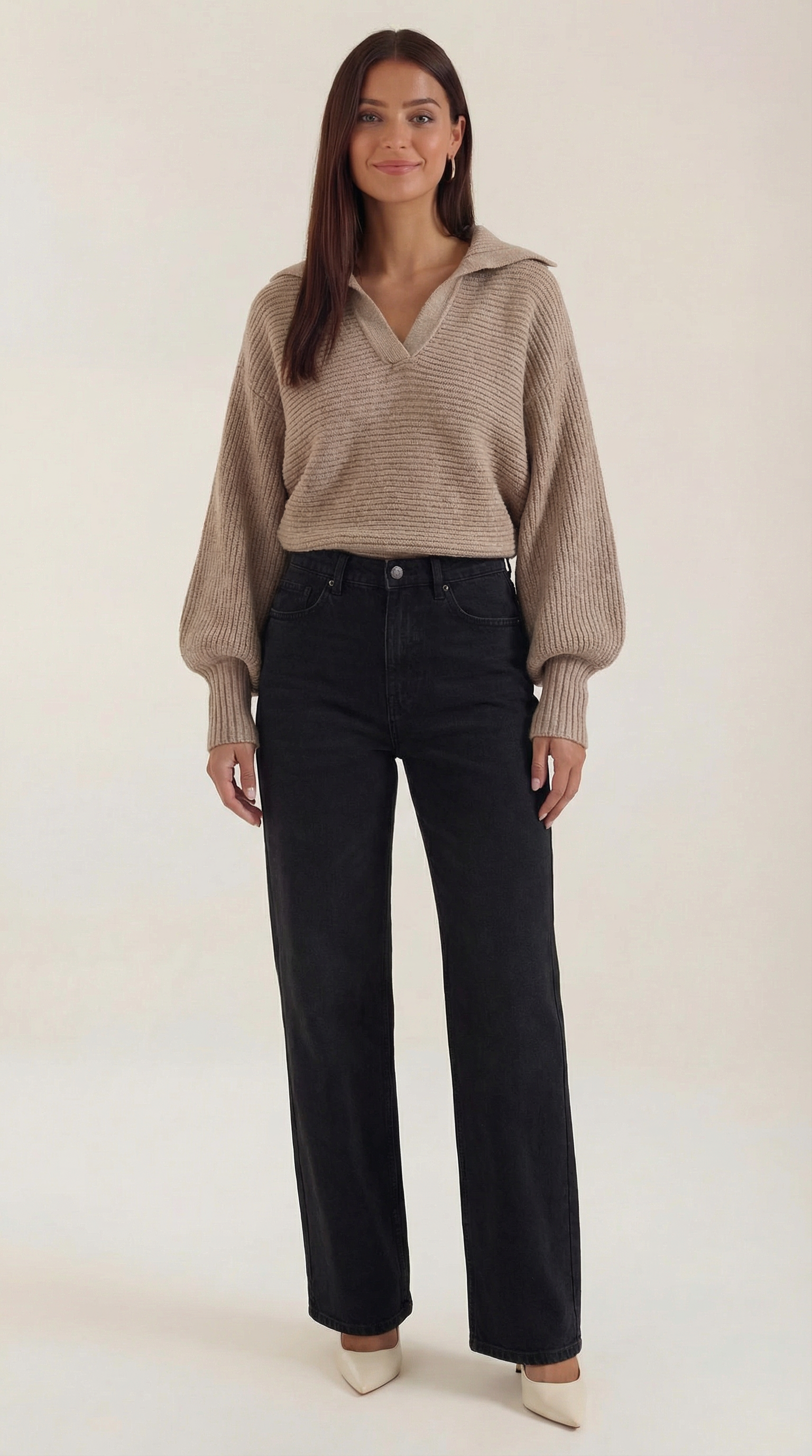 Oversized Knit Sweater-sweaters > oversized sweater-Laventaire-Taupe-S-Laventaire