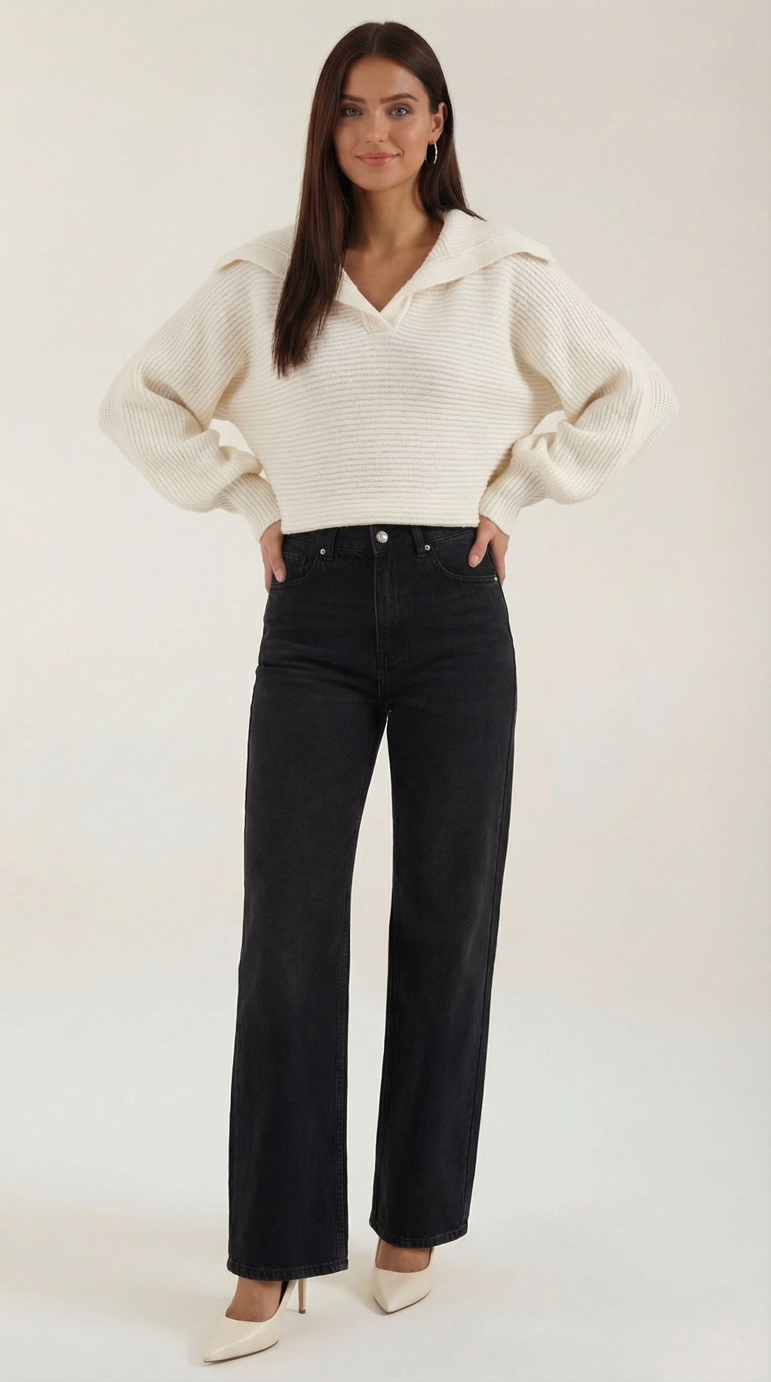 Oversized Knit Sweater-sweaters > oversized sweater-Laventaire-White-S-Laventaire