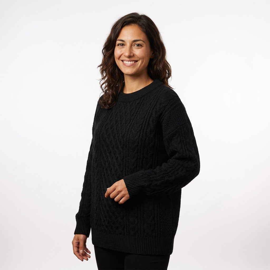 Oversized Knitted Sweater-sweaters > oversized knitted sweater-Laventaire-Black-S-Laventaire