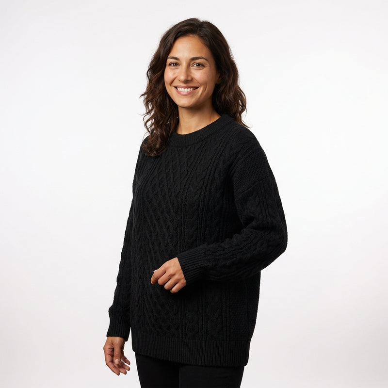 Oversized Knitted Sweater-sweaters > oversized knitted sweater-Laventaire-Black-S-Laventaire