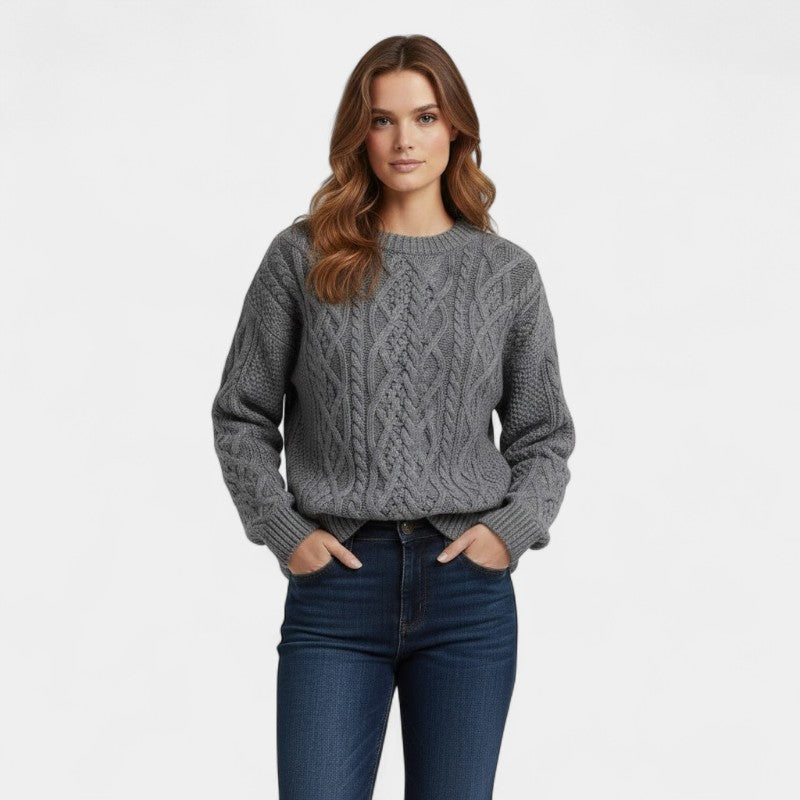 Oversized Knitted Sweater-sweaters > oversized knitted sweater-Laventaire-Gray-S-Laventaire