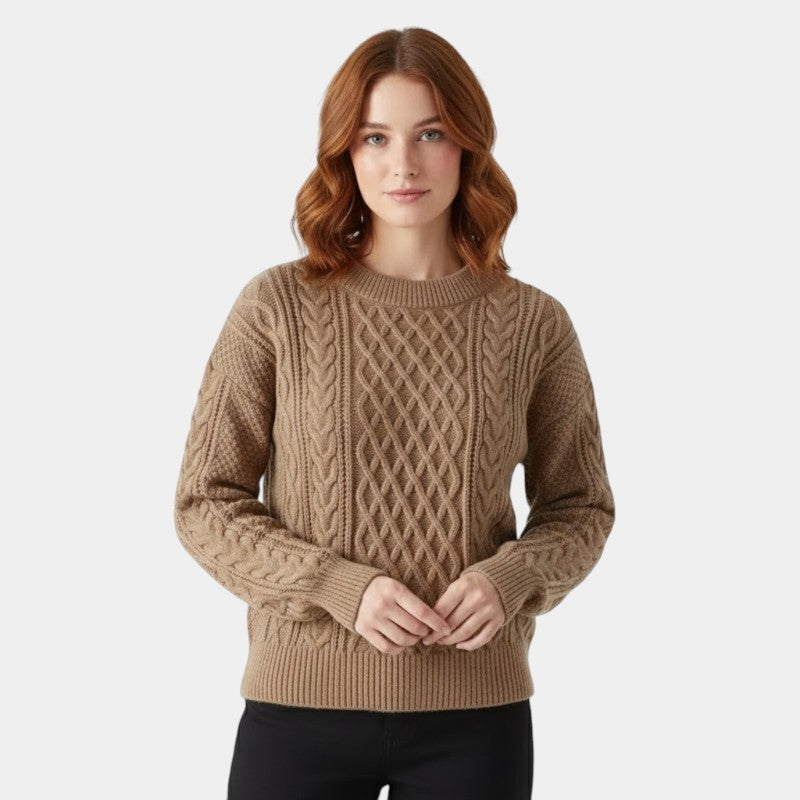 Oversized Knitted Sweater-sweaters > oversized knitted sweater-Laventaire-Light Brown-S-Laventaire