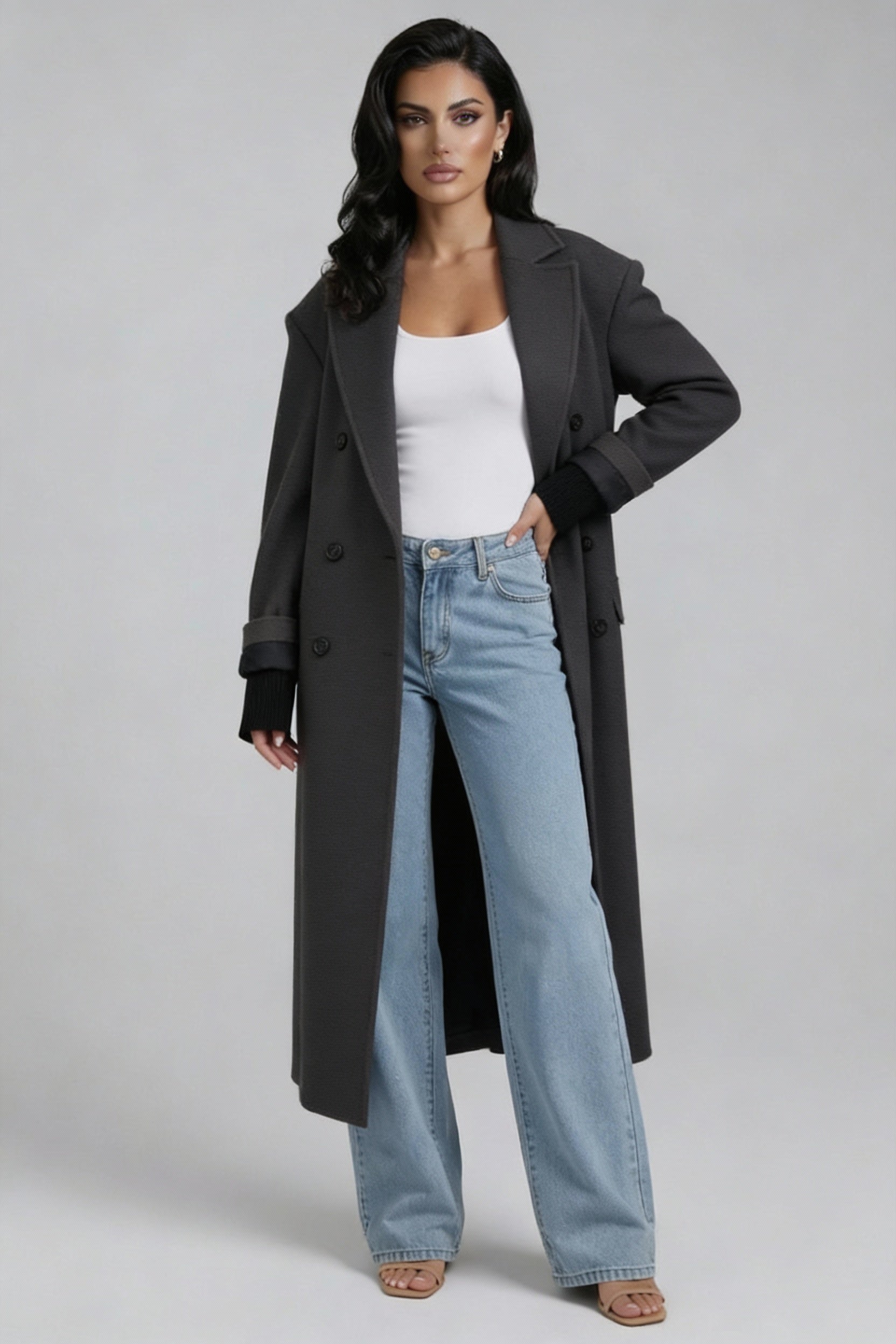 Oversized Long Coat-outerwear > coats > oversized coats-Laventaire-Dark Gray-S-Laventaire