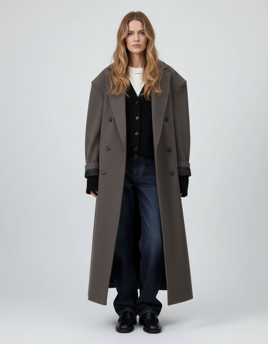 Oversized Long Coat-outerwear > coats > oversized coats-Laventaire-Taupe-S-Laventaire