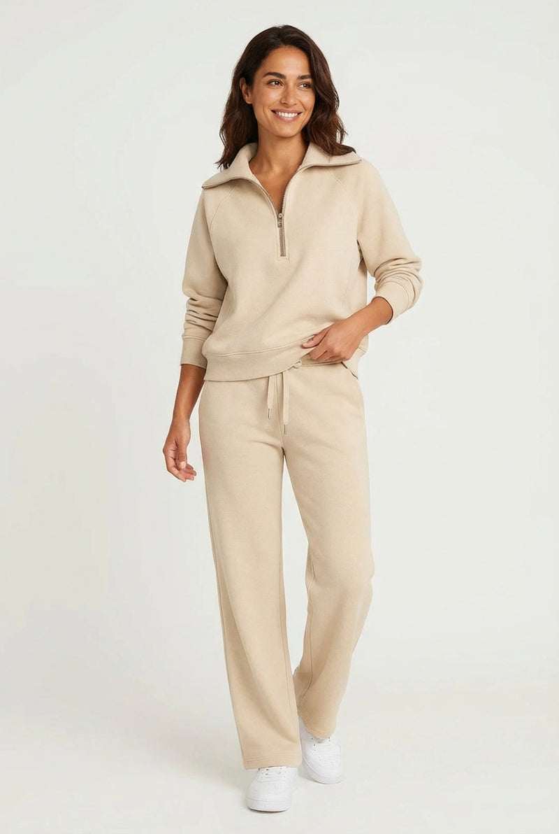 Oversized Lounge Set Ensemble-loungewear > lounge set-Laventaire-Beige-S-Laventaire