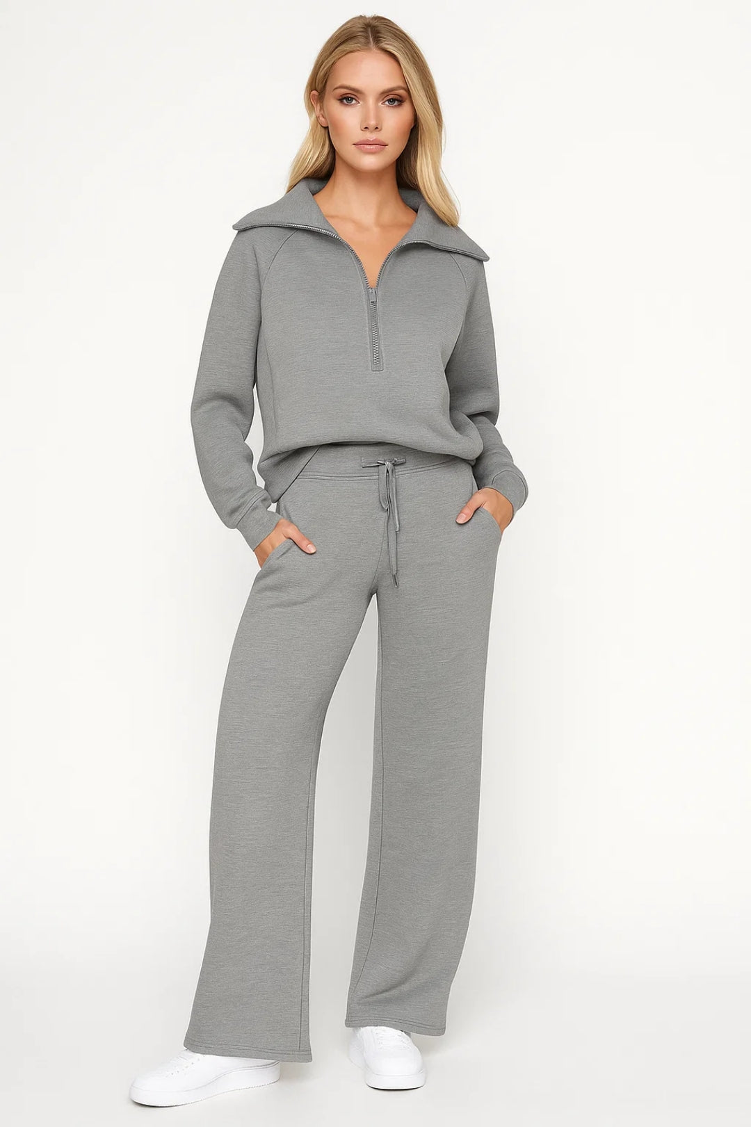 Oversized Lounge Set Ensemble-loungewear > lounge set-Laventaire-Light Gray-S-Laventaire